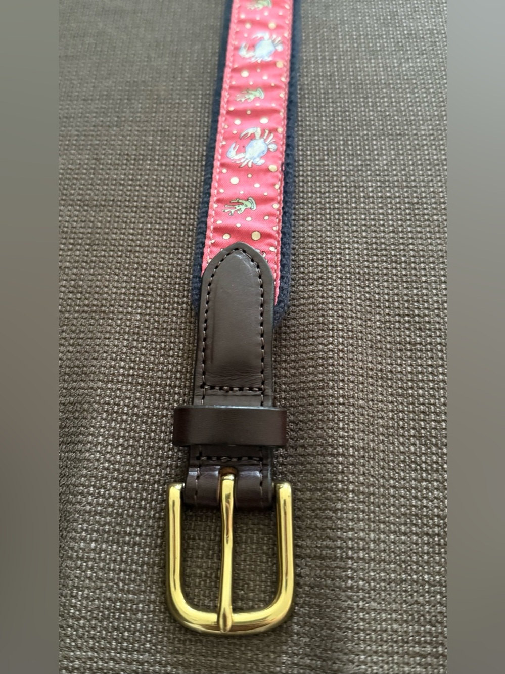 Vineyard Vines Kids Pink Crab & Polka Dot Belt with Brown Trim